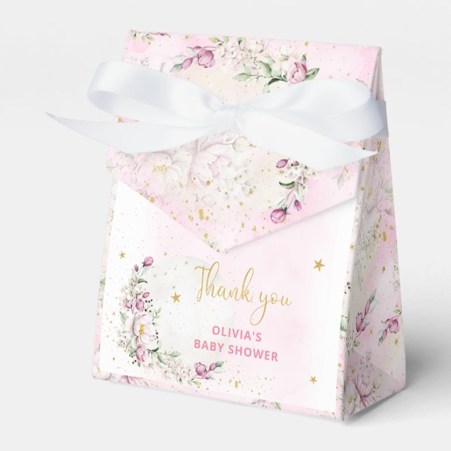 Floral Moon Pink Baby Shower Favor Boxes (Front Side)
