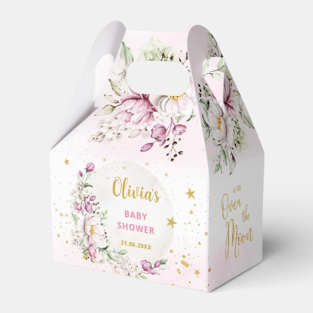 Floral Moon Pink Baby Shower Favor Boxes (Front Side)
