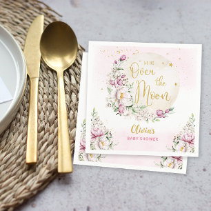 Floral Moon Pink Baby Shower Napkins