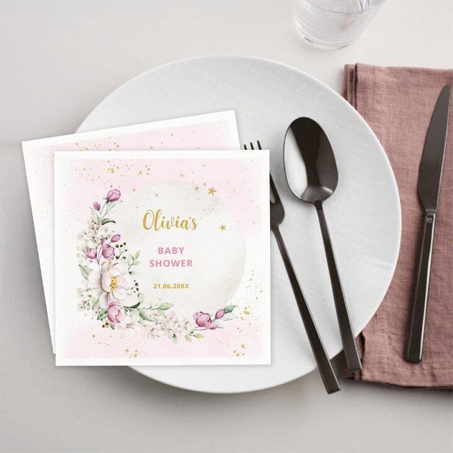 Floral Moon Pink Baby Shower Napkins (Creator Uploaded)