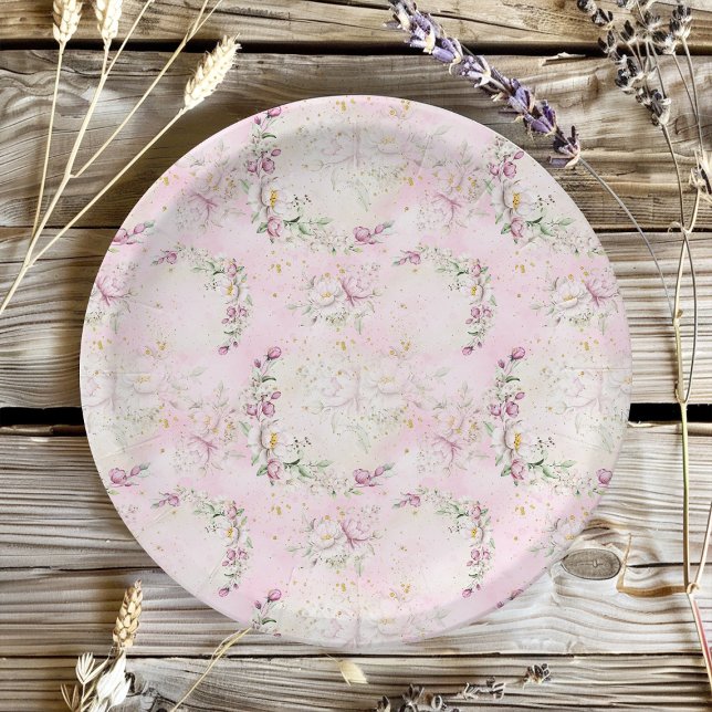 Floral Moon Pink Baby Shower Paper Plates (Creator Uploaded)