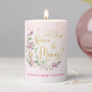 Floral Moon Pink Baby Shower Pillar Candle
