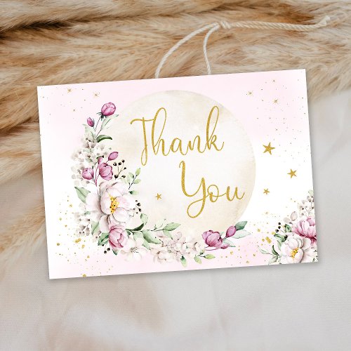 Floral Moon Pink Baby Shower Thank You Card