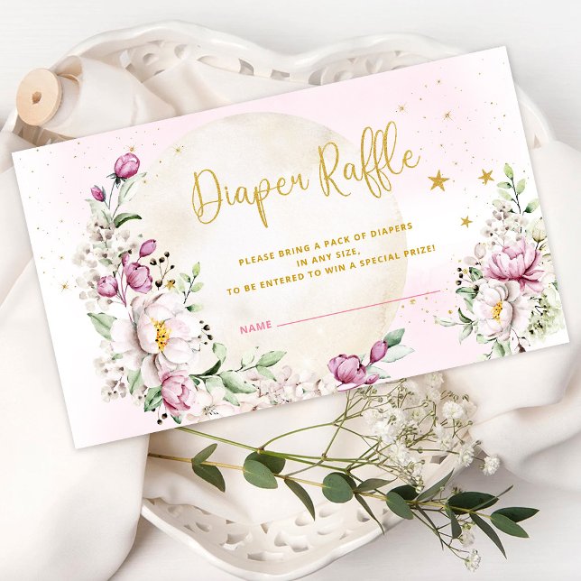 Floral Moon Pink Diaper Raffle Enclosure Card (Creator Uploaded)