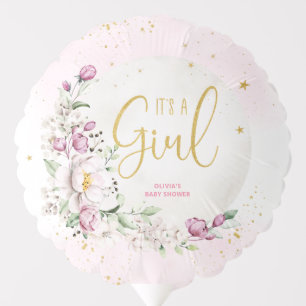 Floral Moon Pink It's a Girl Balloon