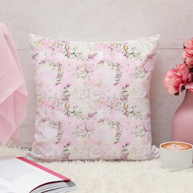 Floral Moon Pink Throw Pillow (Creator Uploaded)