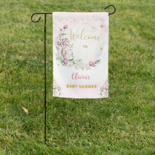 Floral Moon Pink Welcome Garden Flag