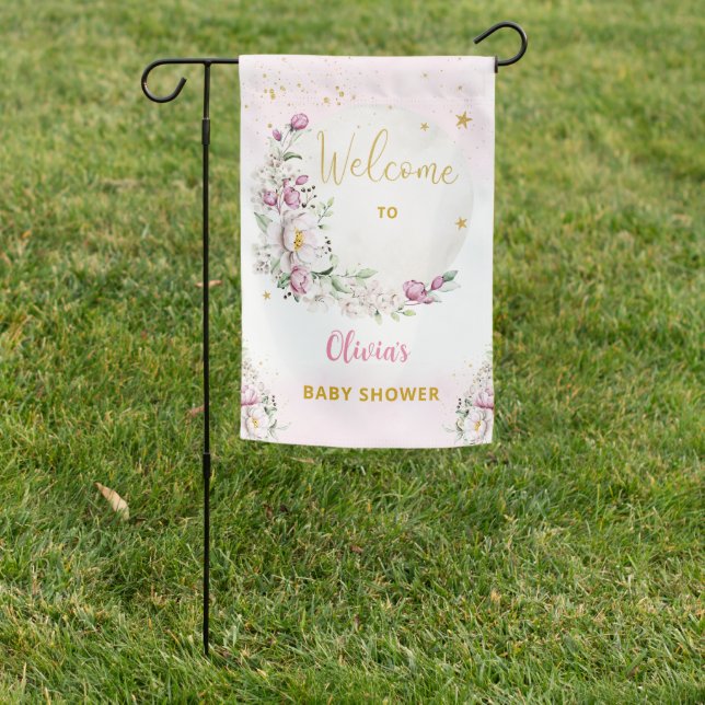 Floral Moon Pink Welcome Garden Flag (In SItu)
