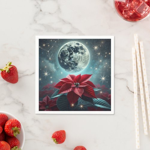 Floral Moonlight Poinsettia Festive Decoupage Napkins