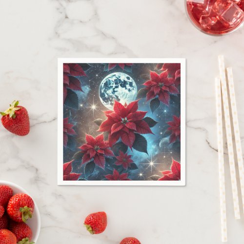 Floral Moonlight Poinsettia Pattern Decoupage Napkins