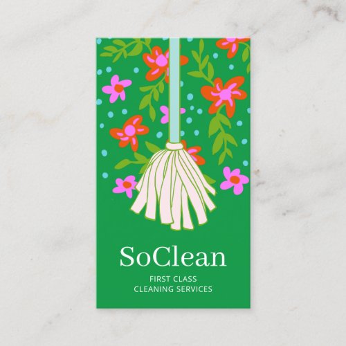 Floral Mop House Cleaner Cleaning Services  Business Card