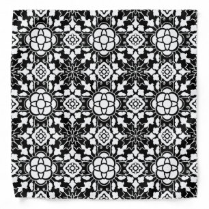Floral Moroccan Tile, Black and White Bandana