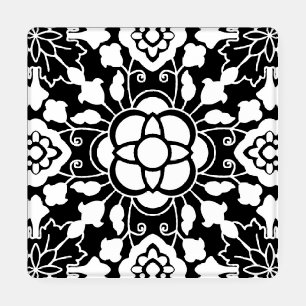 Floral Moroccan Tile, Black and White Coaster Set