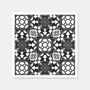Floral Moroccan Tile, Black and White Paper Napkins
