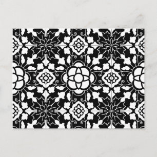 Floral Moroccan Tile, Black and White Postcard