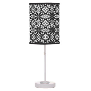 Floral Moroccan Tile, Black and White Table Lamp