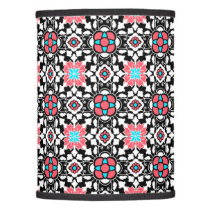 Floral Moroccan Tile, Black, White and Coral Pink Lamp Shade