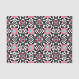 Floral Moroccan Tile, Black, White and Coral Pink Tissue Paper