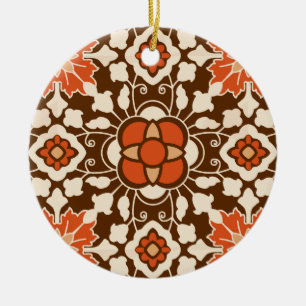 Floral Moroccan Tile, Brown, Rust and Beige Ceramic Ornament