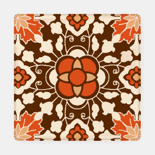 Floral Moroccan Tile, Brown, Rust and Beige  Coaster Set