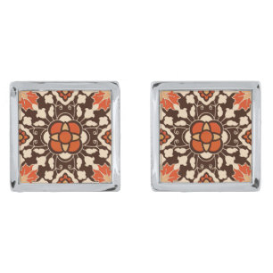 Floral Moroccan Tile, Brown, Rust and Beige Cufflinks