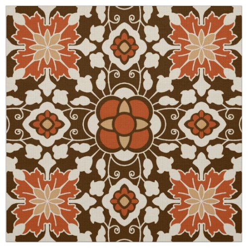 Floral Moroccan Tile Brown Rust and Beige Fabric