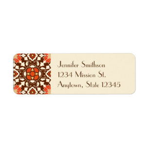 Floral Moroccan Tile, Brown, Rust and Beige Label