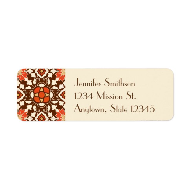 Floral Moroccan Tile, Brown, Rust and Beige Label (Front)
