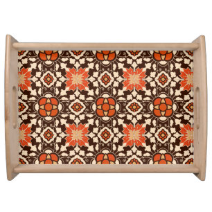 Floral Moroccan Tile, Brown, Rust and Beige Serving Tray
