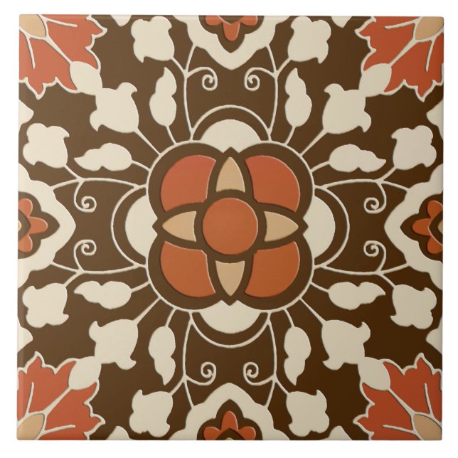 Floral Moroccan Tile, Brown, Rust and Beige Tile (Front)