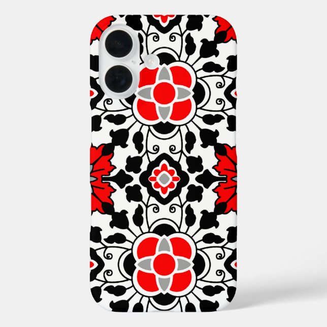 Floral Moroccan Tile, Deep Red, Black  and White Case-Mate iPhone Case (Back)