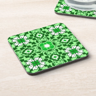 Floral Moroccan Tile, Emerald and Lime Green Beverage Coaster