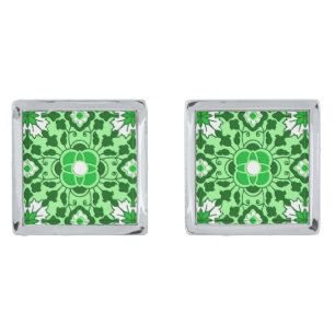 Floral Moroccan Tile, Emerald and Lime Green Cufflinks
