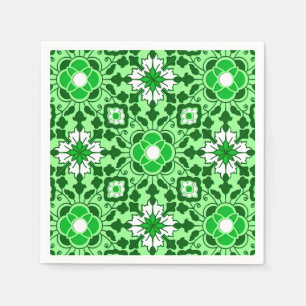 Floral Moroccan Tile, Emerald and Lime Green Napkins