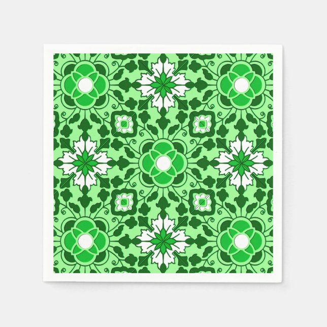 Floral Moroccan Tile, Emerald and Lime Green Napkins (Front)