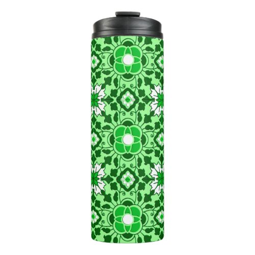 Floral Moroccan Tile Emerald and Lime Green  Thermal Tumbler