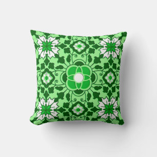 Floral Moroccan Tile, Emerald and Lime Green Throw Pillow