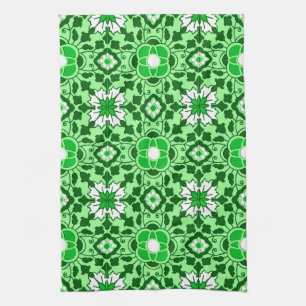Floral Moroccan Tile, Emerald and Lime Green Towel