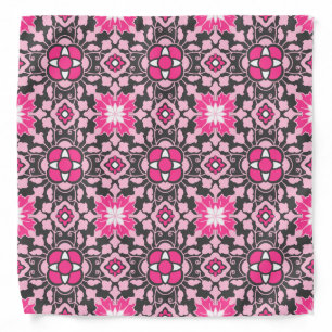 Floral Moroccan Tile, Fuchsia Pink & Gray / Grey Bandana