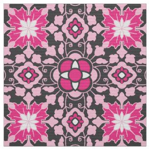 Floral Moroccan Tile, Fuchsia Pink & Gray / Grey Fabric