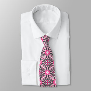 Floral Moroccan Tile, Fuchsia Pink & Gray / Grey Neck Tie