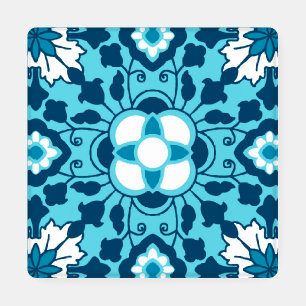 Floral Moroccan Tile, Indigo, Sky Blue and White Coaster Set