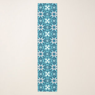 Floral Moroccan Tile, Indigo, Sky Blue and White Scarf
