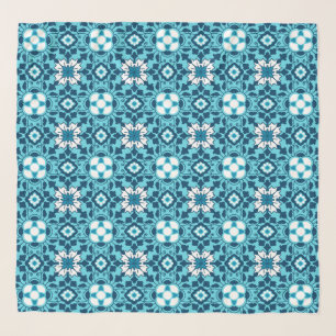 Floral Moroccan Tile, Indigo, Sky Blue and White Scarf