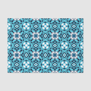 Floral Moroccan Tile, Indigo, Sky Blue and White Tissue Paper