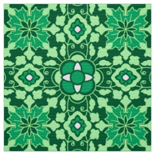 Floral Moroccan Tile, Light and Dark Jade Green Fabric