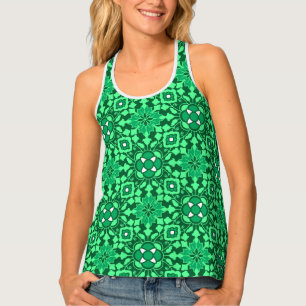 Floral Moroccan Tile, Light and Dark Jade Green Tank Top