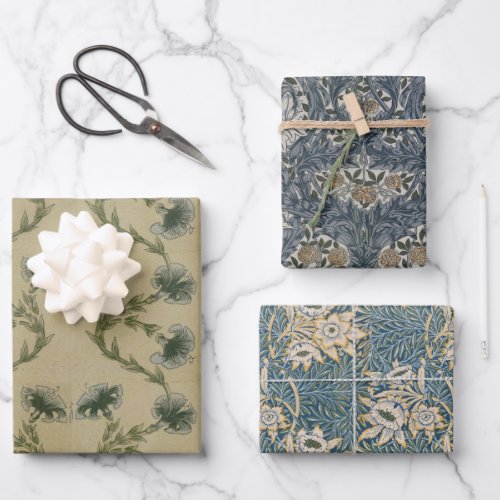 Floral Morris Blue Brown Vintage Flowers Patterns Wrapping Paper Sheets