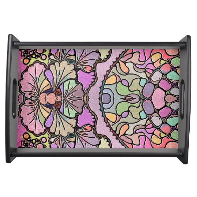 Floral mosaic pink pansy elegant abstract serving tray (Front)