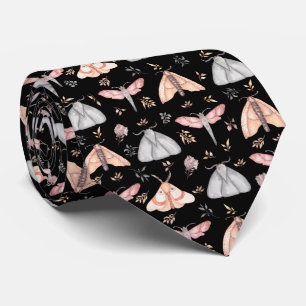 Floral Moth Butterfly Pattern Neck Tie